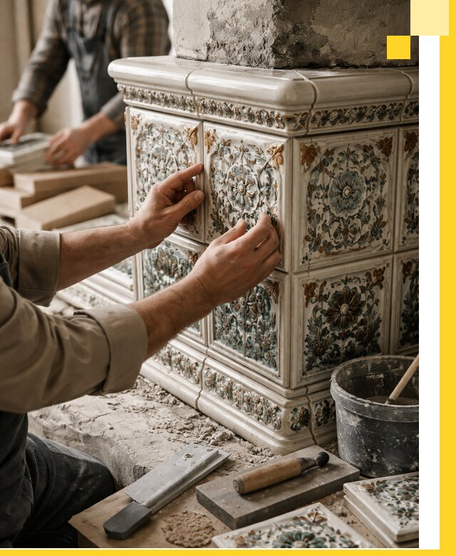 Изразцовые камины под ключ в Ржеве: проект и монтаж