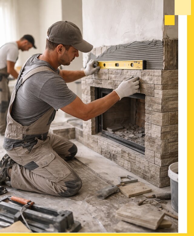 Облицовка каминов в Ржеве, монтаж и отделка натуральным камнем