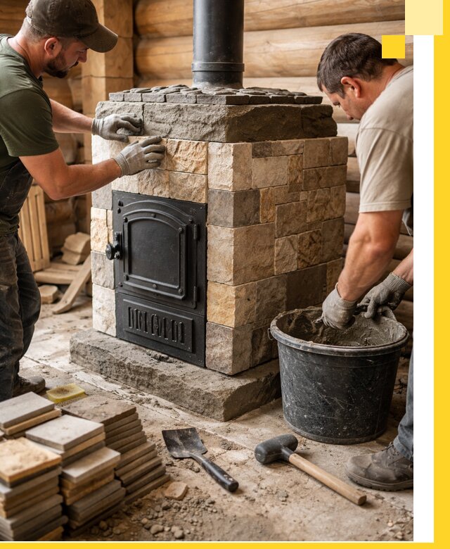 Облицовка банной печи под ключ в Ржеве: камень и плитка