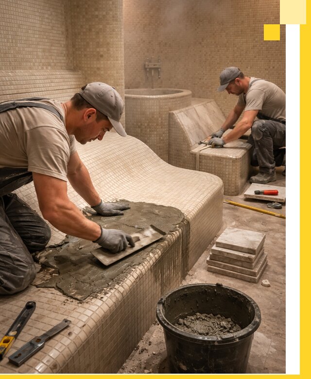 Лежаки для хамама под ключ в Ржеве, проект и монтаж