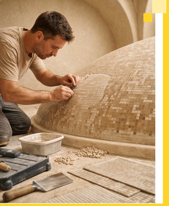 Профессиональная укладка мозаики для хамама под ключ в Ржеве